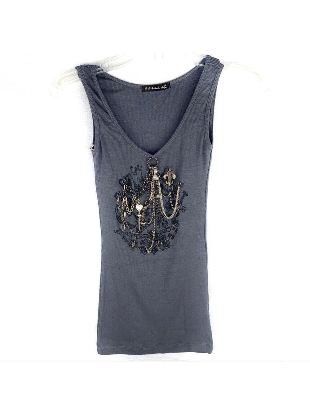 NEW-MARISA K Multi Chains/Charms/Printed Tank Top